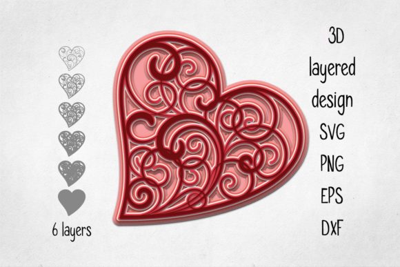 3D Heart Layered Cut File