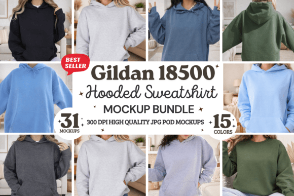 Gildan 18500 Hooded Sweatshirt Mockups