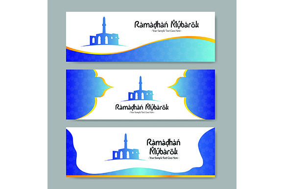 Ramadan Kareem Banner Gradation Mosque Blue Orange Green and Pink Purple
