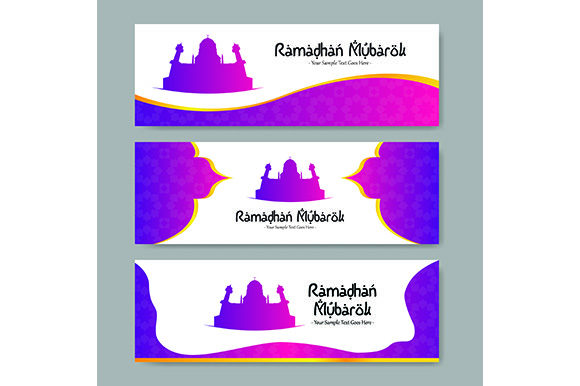 Ramadan Kareem Banner Gradation Mosque Blue Orange Green and Pink Purple