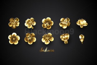 Set of Golden Sakura Flowers